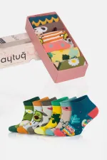 Chaussettes fantaisie unisexes en coton Aytuğ, 6 paires, multicolores, présentées dans une boîte spéciale