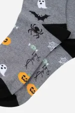 Aytuğ Men's Cotton Halloween Themed Ankle Socks Grey