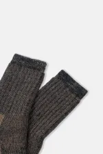 Aytuğ Unisex Alpaca Wool Terry Winter Socks Anthracite-Beige