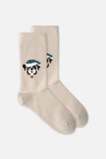 Aytuğ Women's Plush Thermal Single Dog Pattern Christmas Themed Socks Dog Design