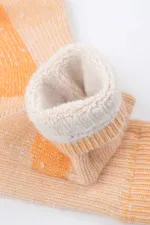Aytuğ Unisex Alpaca Wool Terry Winter Socks, Ecru-Orange