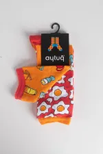 Aytuğ Unisex Cotton Breakfast Pattern Fun Ankle Socks Breakfast Design