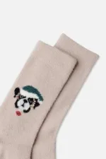 Aytuğ Women's Plush Thermal Single Dog Pattern Christmas Themed Socks Dog Design