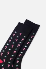 Aytuğ Men's Cotton Single Christmas Themed Socks Black