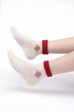 Aytuğ Women's Cotton Single Curved Christmas Themed Socks, Ecru