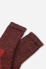 Chaussettes d'hiver unisexes Aytuğ en laine éponge d'alpaga, marron-rouge