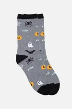 Aytuğ Men's Cotton Halloween Themed Ankle Socks Grey