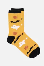 Aytuğ Women's Cotton Halloween Themed Ankle Socks Yellow