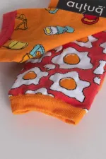 Aytuğ Unisex Cotton Breakfast Pattern Fun Ankle Socks Breakfast Design