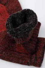 Chaussettes d'hiver unisexes Aytuğ en laine éponge d'alpaga, marron-rouge