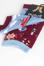Chaussettes fantaisie unisexes en coton Aytuğ, lot de 3 paires, motif marin.