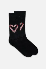 Aytuğ Women's Plush Thermal Single Heart Pattern Christmas Themed Socks