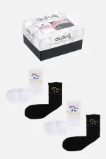 Aytuğ Women's Bamboo 4 Pairs Special Boxed Ankle Socks Multicolored