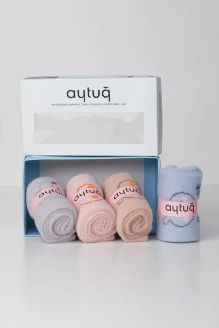 Aytuğ Women's Cotton 4 Pairs Special Boxed Ankle Sleep Socks Multicolored