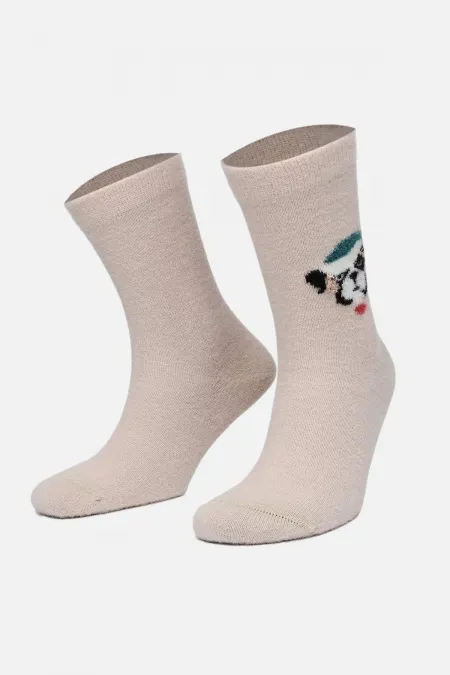 Aytuğ Women's Plush Thermal Single Dog Pattern Christmas Themed Socks Dog Design