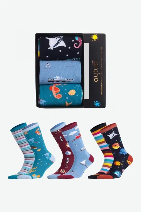 Aytuğ Unisex Cotton 3 Pairs Sailor Pattern Fun Ankle Socks