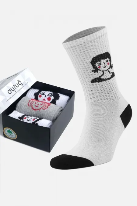 Aytuğ Women's Cotton 3 Pairs Special Boxed Ankle Socks Multicolored