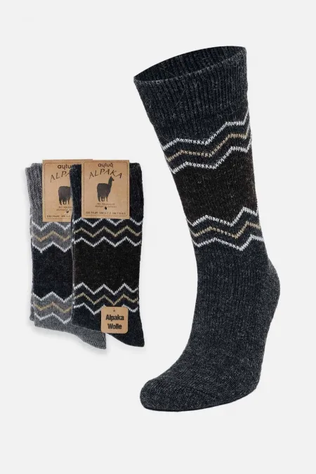 Aytuğ Men's Alpaca Wool Winter Socks (2 Pairs) Grey-Anthracite