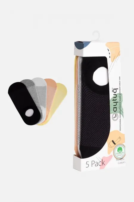 Aytuğ Women's Cotton 5 Pairs Special Boxed No Show Socks Multicolored