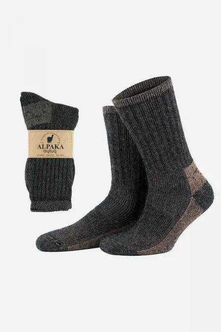 Aytuğ Unisex Alpaca Wool Terry Winter Socks Anthracite-Beige