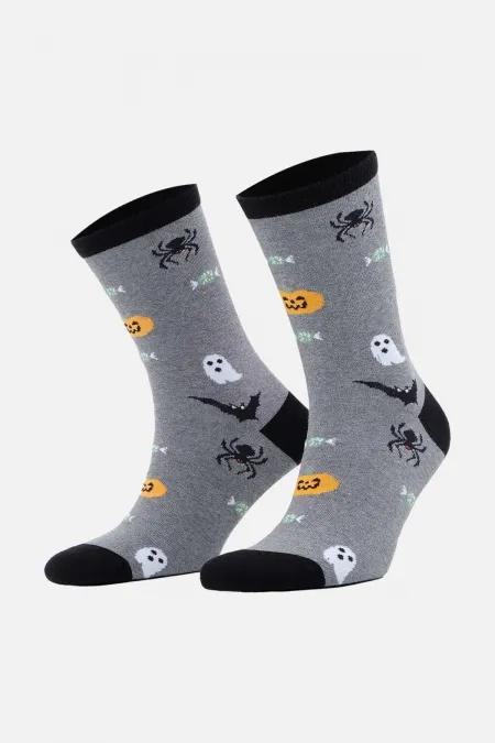Aytuğ Men's Cotton Halloween Themed Ankle Socks Grey