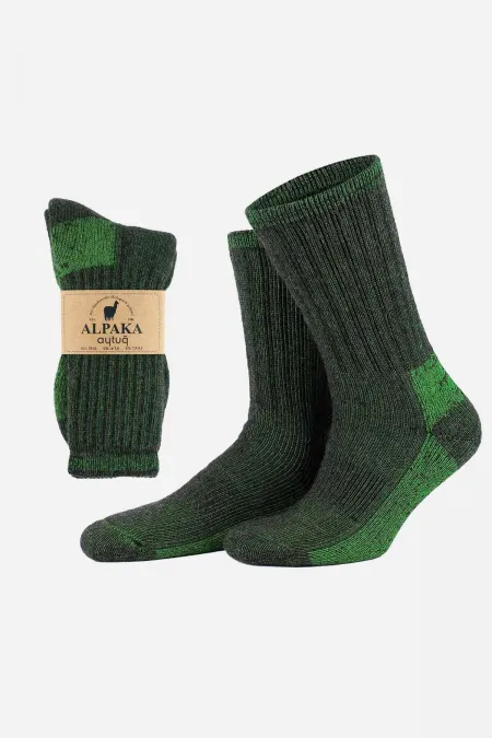 Aytuğ Unisex Alpaca Wool Terry Winter Socks Brown-Green