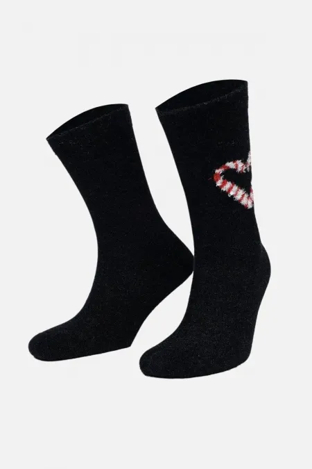 Aytuğ Women's Plush Thermal Single Heart Pattern Christmas Themed Socks