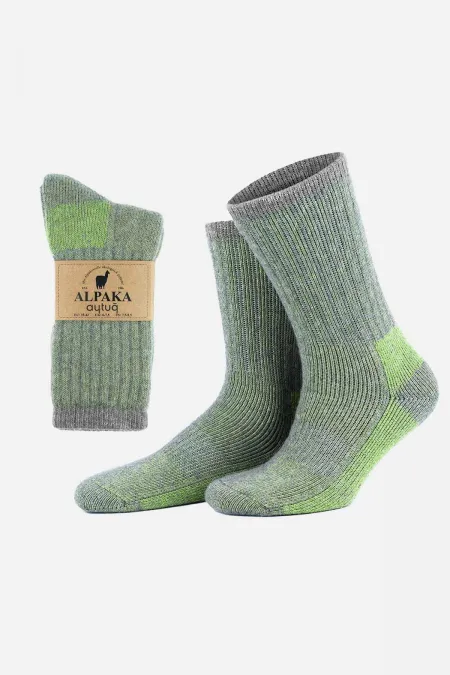 Aytuğ Unisex Alpaca Wool Terry Winter Socks Grey-Green