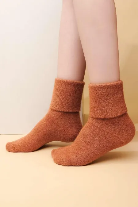 Aytuğ Women's Soft Plush Thermal Single Socket Socks, Terracotta