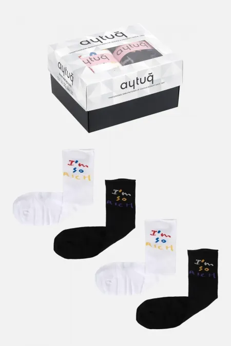 Aytuğ Women's Bamboo 4 Pairs Special Boxed Ankle Socks Multicolored