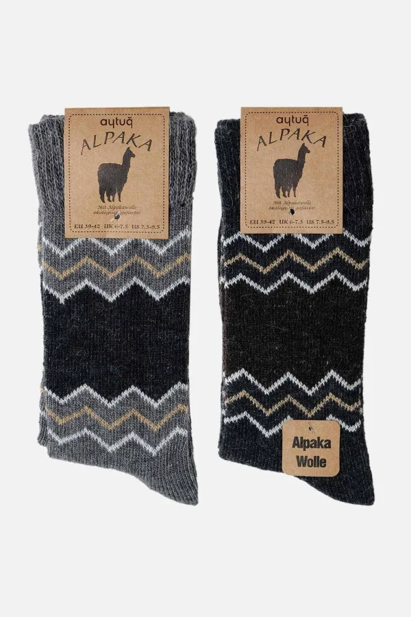 Aytuğ Men's Alpaca Wool Winter Socks (2 Pairs) Grey-Anthracite