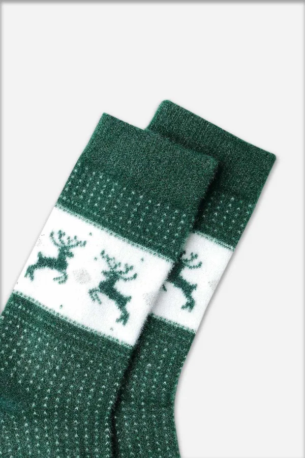Chaussettes thermiques en peluche pour femmes Aytuğ, motif cerf, motif de Noël