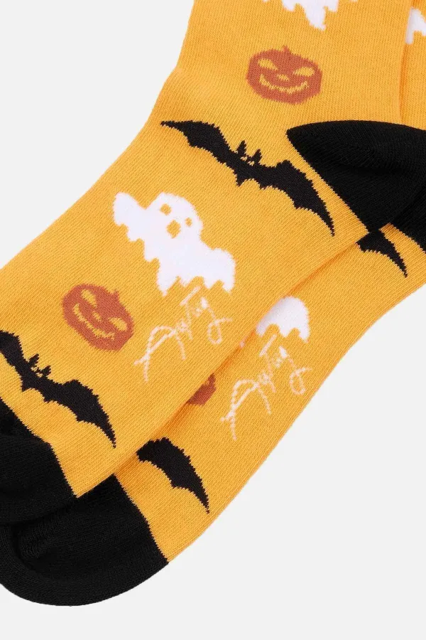 Aytuğ Women's Cotton Halloween Themed Ankle Socks Yellow