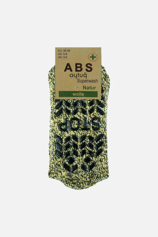 Aytuğ Men's Merino Wool Cold Blocker Winter Non-Slip Sole Ankle Socks Yellow