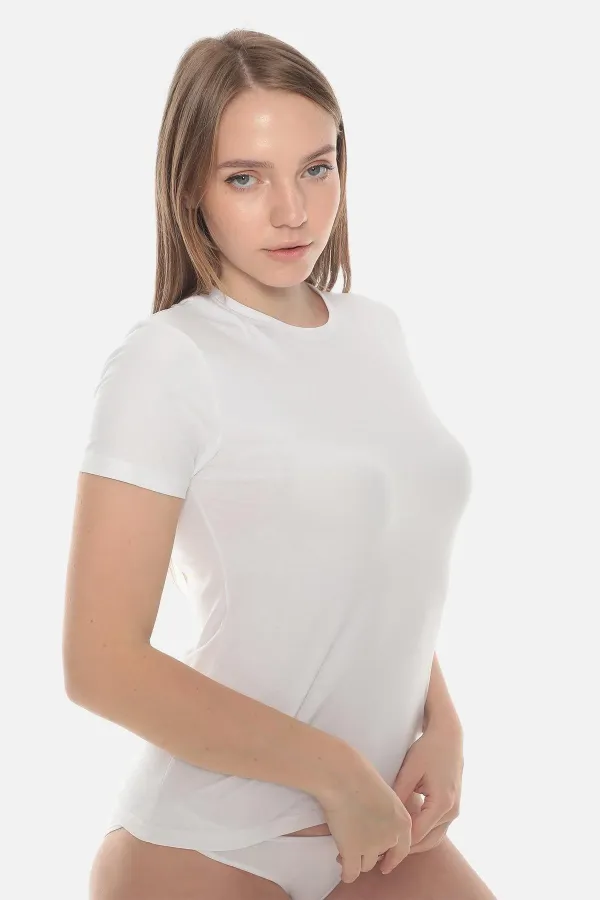 Aytuğ Women's MODAL Crew Neck Regular Fit Undershirt White
