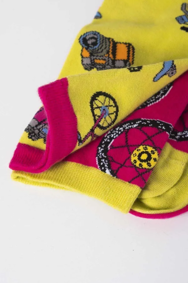 Aytuğ Unisex Cotton Single Bicycle Pattern Fun Sock Bicycle Design