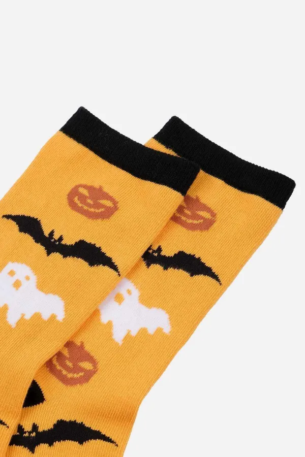 Aytuğ Women's Cotton Halloween Themed Ankle Socks Yellow