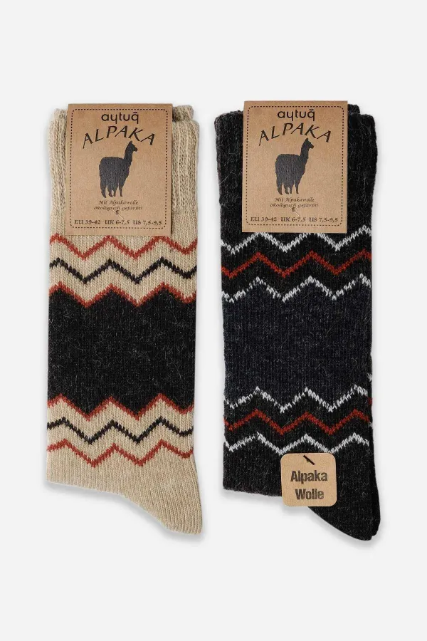 Aytuğ Men's Alpaca Wool Winter Socks (2 Pairs) Beige-Brown
