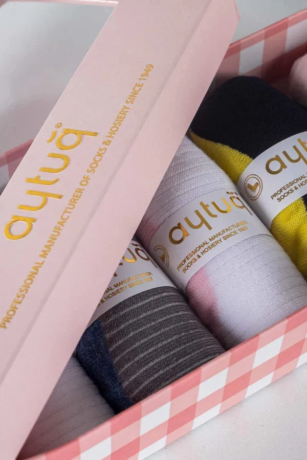 Aytuğ Women's Cotton 8 Pairs Special Boxed Ankle Socks Multicolored