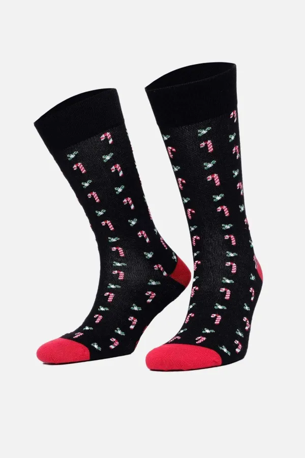 Aytuğ Men's Cotton Single Christmas Themed Socks Black