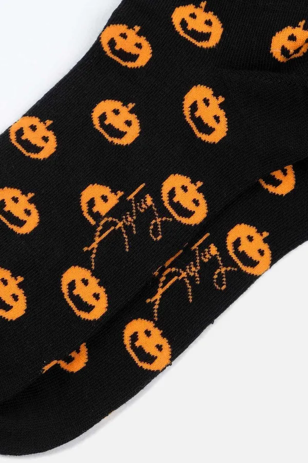 Aytuğ Men's Cotton Halloween Themed Ankle Socks Black