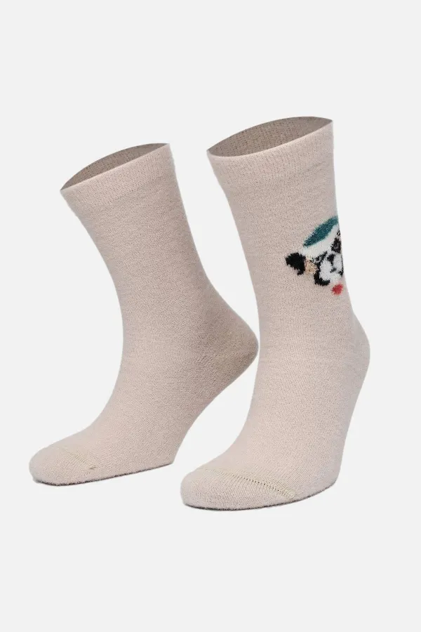 Aytuğ Women's Plush Thermal Single Dog Pattern Christmas Themed Socks Dog Design