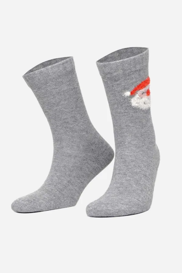 Aytuğ Women's Lambswool Single Christmas Themed Socks Grey
