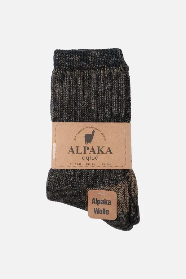 Aytuğ Unisex Alpaca Wool Terry Winter Socks Anthracite-Beige