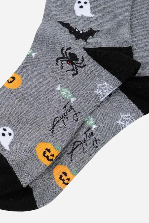 Aytuğ Men's Cotton Halloween Themed Ankle Socks Grey