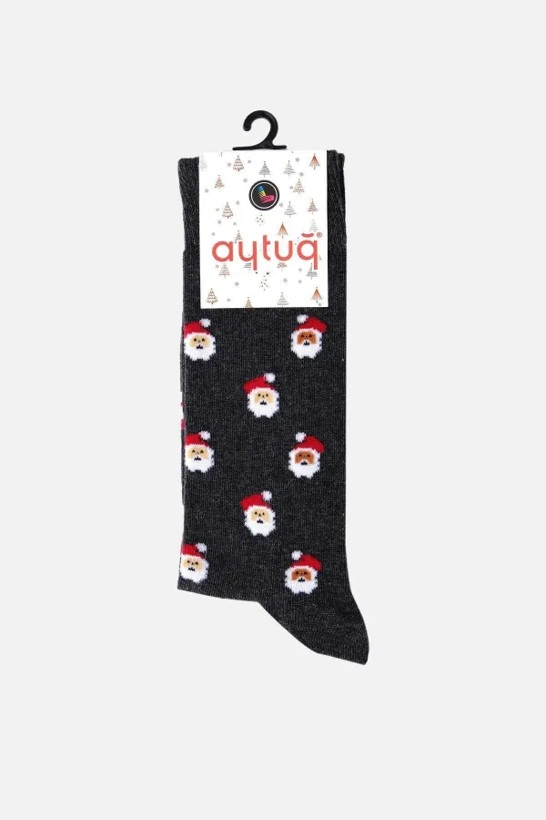 Aytuğ Men's Cotton Single Christmas Themed Socks Anthracite
