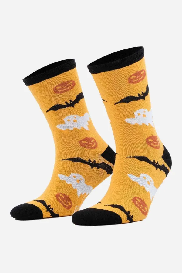 Aytuğ Women's Cotton Halloween Themed Ankle Socks Yellow