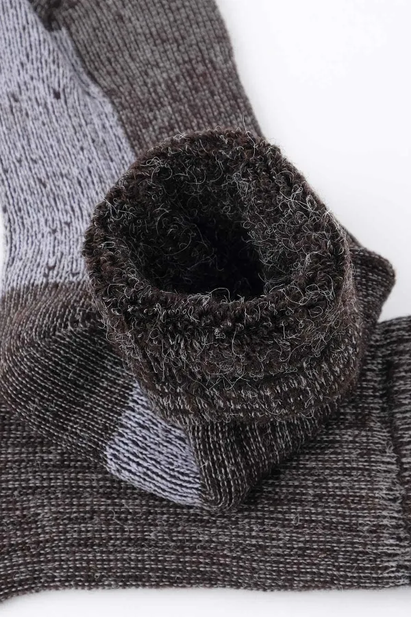 Aytuğ Unisex Alpaca Wool Terry Winter Socks Brown-Ecru