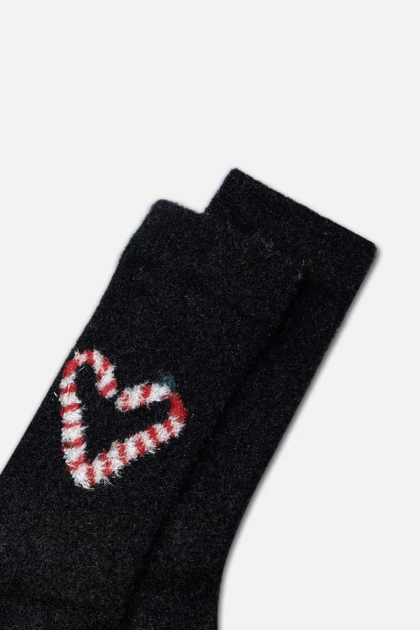 Aytuğ Women's Plush Thermal Single Heart Pattern Christmas Themed Socks