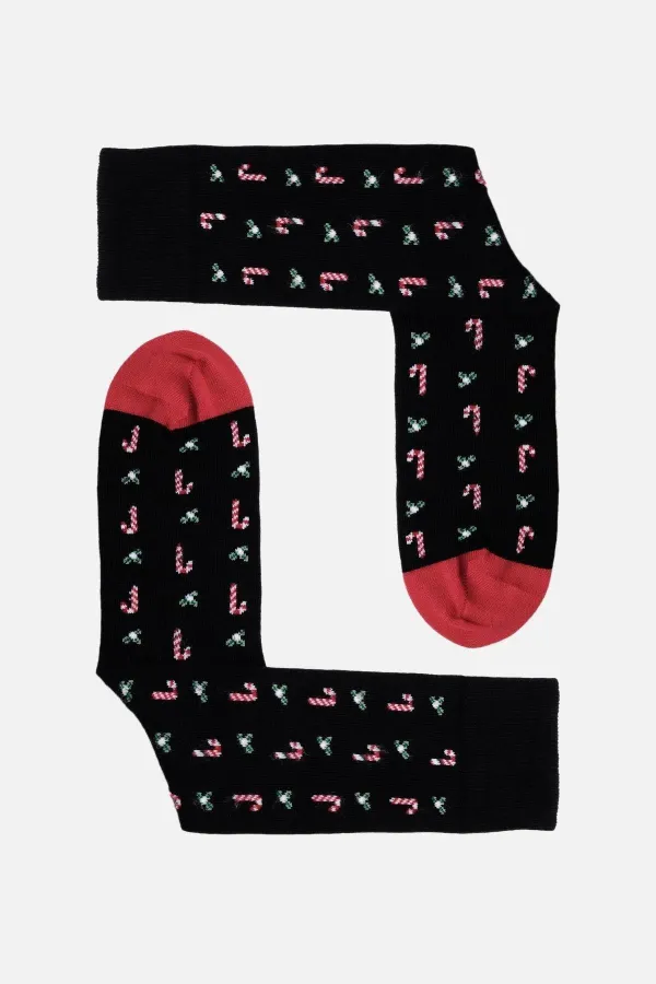 Aytuğ Men's Cotton Single Christmas Themed Socks Black